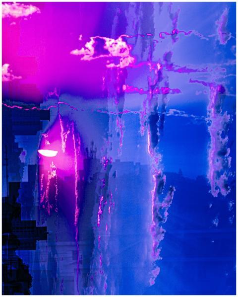 Colorful abstract art with a vibrant blue and pink