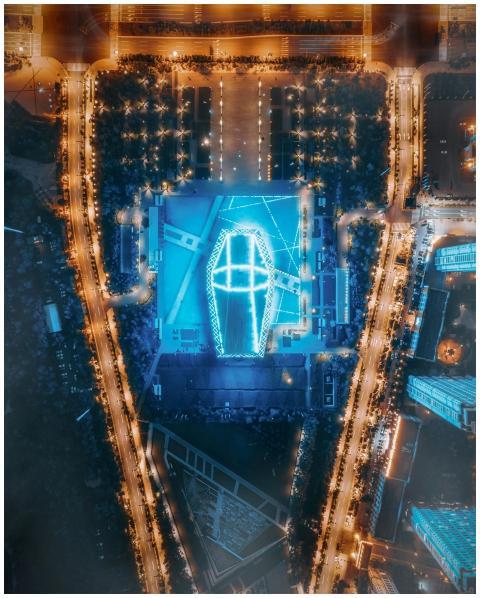 A breathtaking aerial view of a modern cityscape a