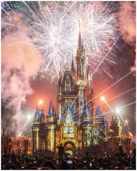 Stunning fireworks illuminate Cinderella Castle, c