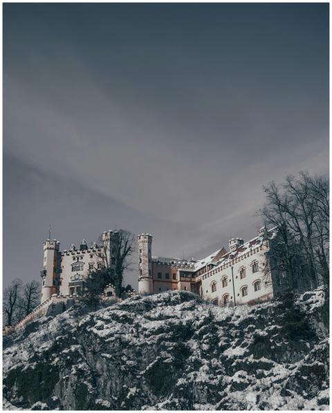 Hohenschwangau Castle surrounded by winter snow in