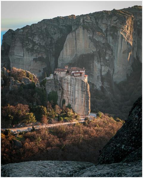 A stunning view of the Roussanou Monastery perched