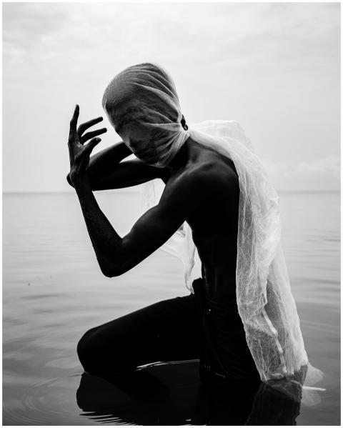 Creative black and white portrait of a person posi