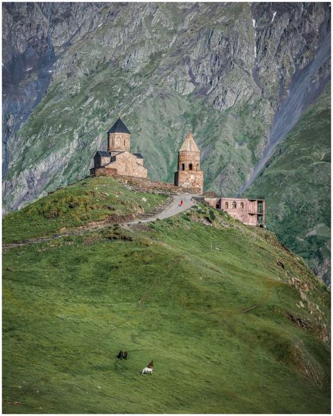 View of Gergeti Trinity Church against the stunnin