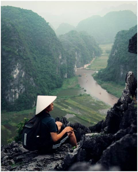 Traveler enjoying the breathtaking view from Ninh