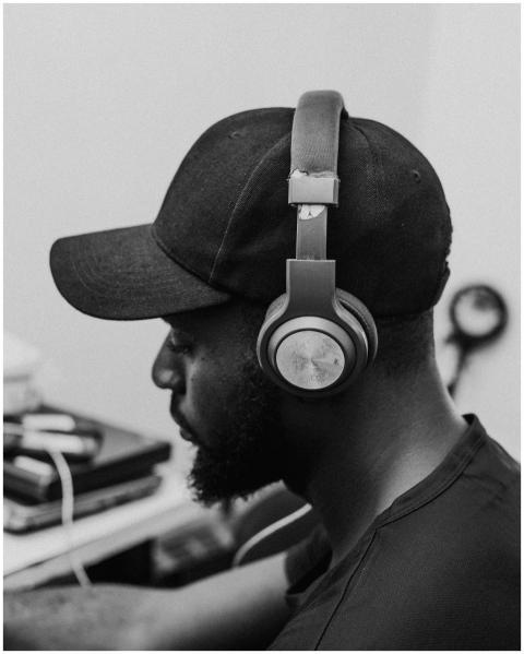 Focused Man Headphones Working