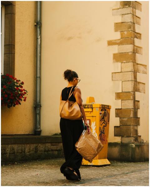 Woman Walking Urban Wall