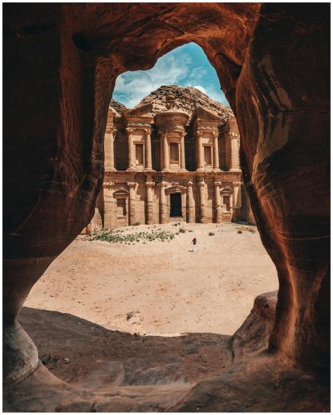 Stunning view of Petra's Monastery framed by a nat