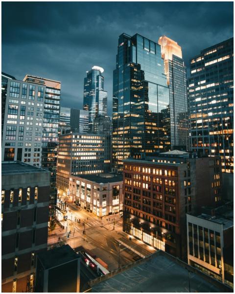 Stunning night view of downtown Minneapolis with i