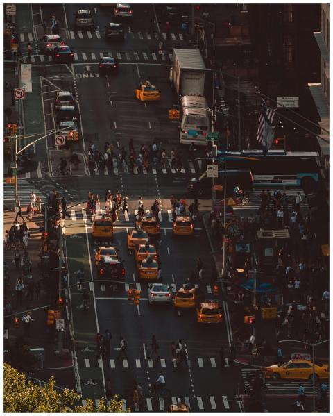 Aerial view of a busy intersection in Queens, NY,