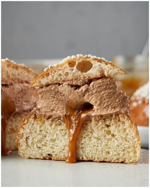 Rich and creamy caramel pastry with smooth chocola