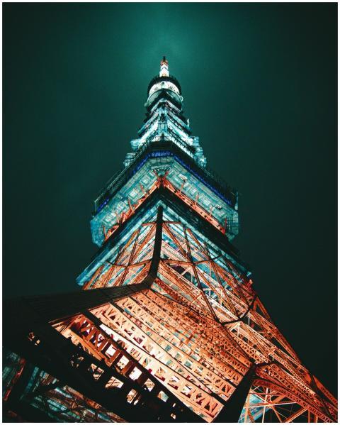 Stunning low-angle capture of Tokyo Tower glowing