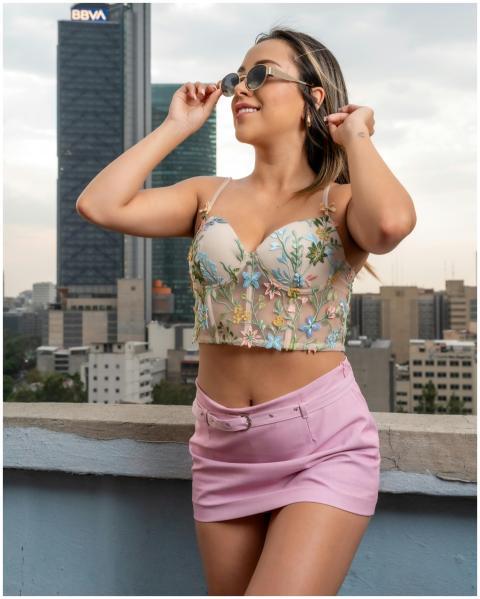 Trendy woman enjoying rooftop view in Ciudad de Mé
