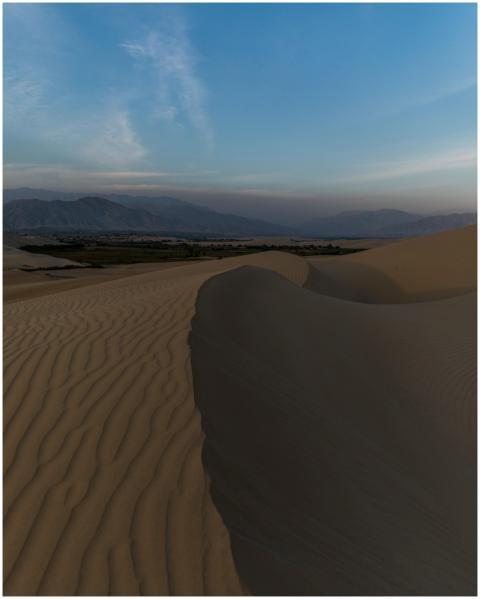 Scenic view of the Huacachina sand dunes in Ica, P