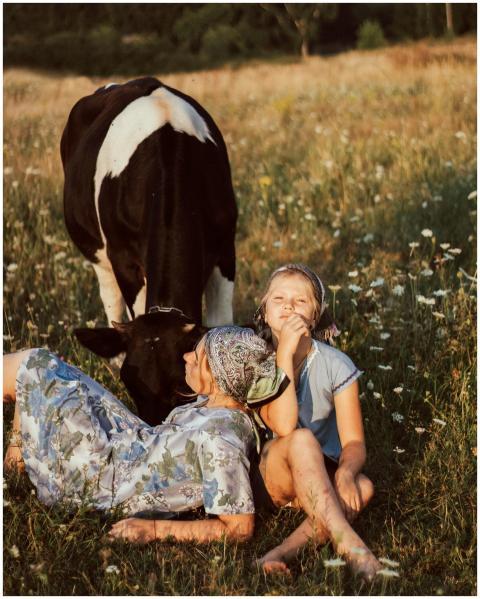 Mother and daughter relaxing in a sunny meadow wit