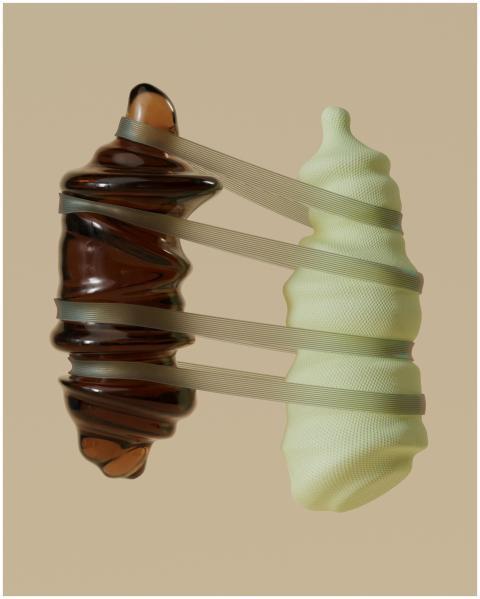 Surreal 3D artwork depicting intertwined abstract