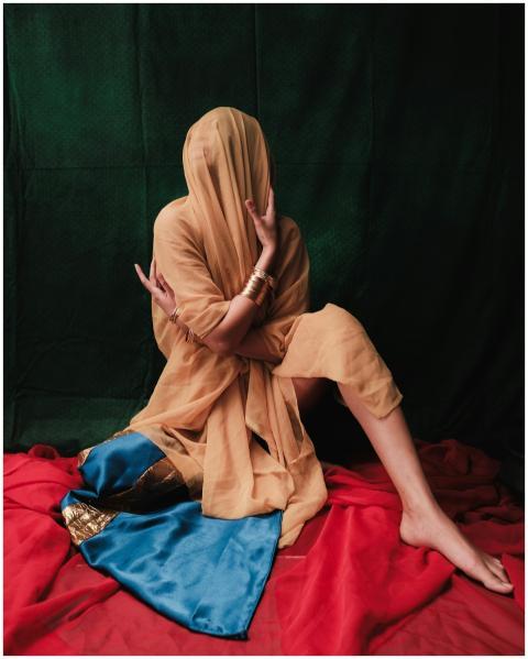 Artistic portrait of a woman in a veil, blending c