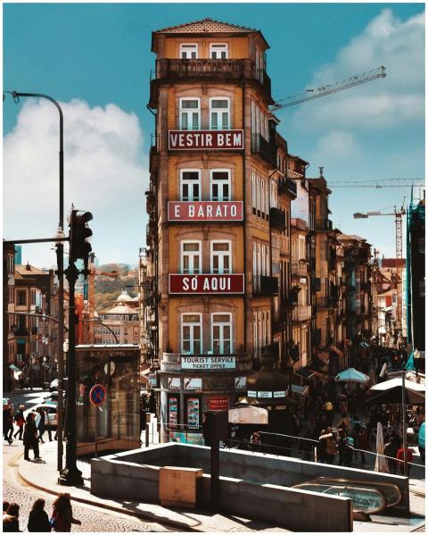 Vibrant street view of Porto with historical archi
