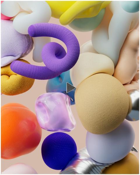 Vibrant 3D composition of abstract shapes in an ar