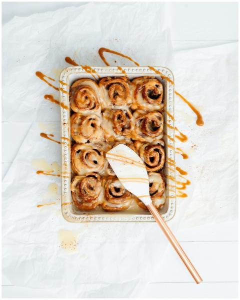 Top view of delicious homemade cinnamon rolls with