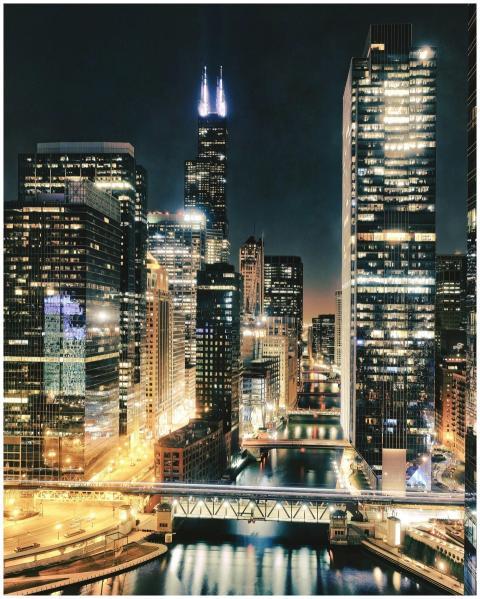 Capture of Chicago's urban skyline at night, showc