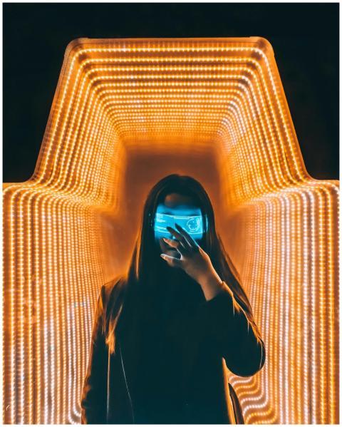 Asian woman in a cyberpunk setting with neon light