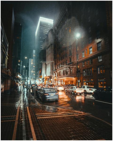 A dramatic view of a rainy night in Cincinnati's b