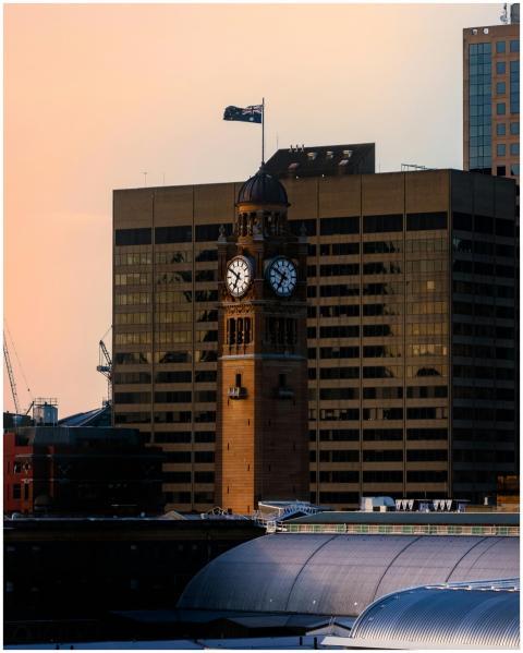 Iconic clock tower of Sydney Central Station with