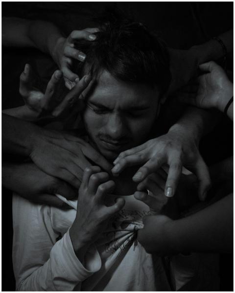 A powerful black and white image depicting mental