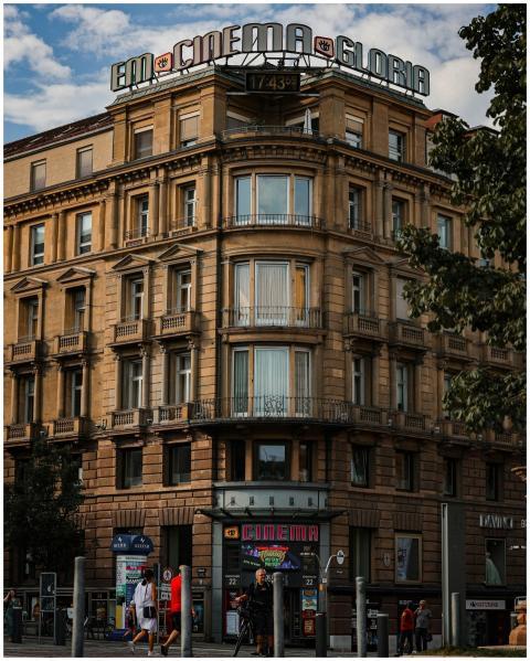 Elegant architectural facade of the EM Cinema in S