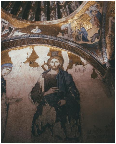 A stunning mural of Jesus Christ within a church d