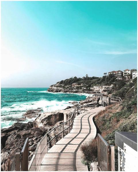 A picturesque coastal pathway along Bondi Beach, c