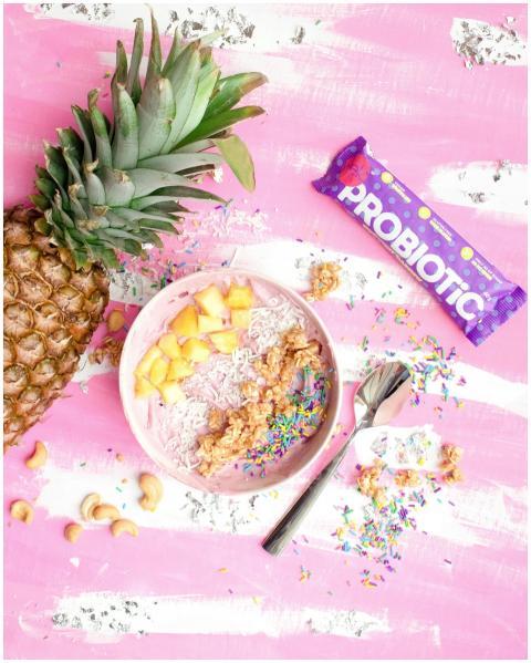 Colorful smoothie bowl with fresh pineapple, probi