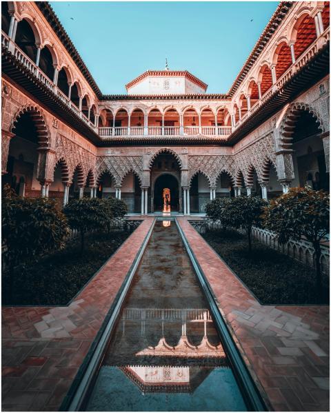 Stunning view of the Alcazar courtyard in Seville