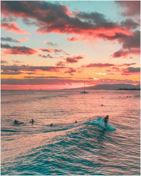 A captivating scene of surfers riding waves during