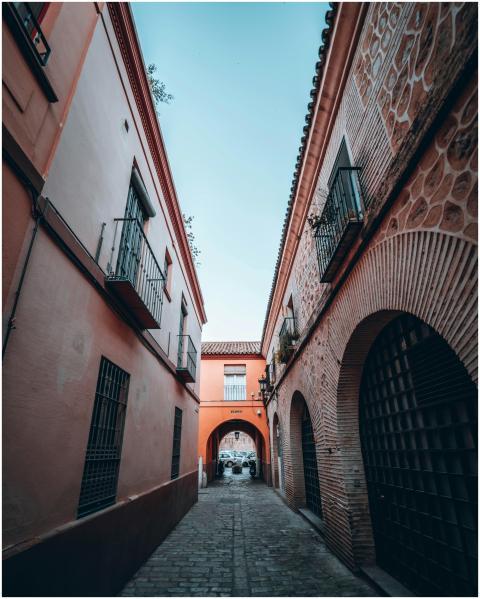 Explore a picturesque cobblestone alley in Seville