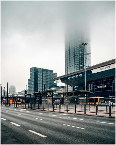 A cloudy view of Warsaw's skyscrapers capturing ur