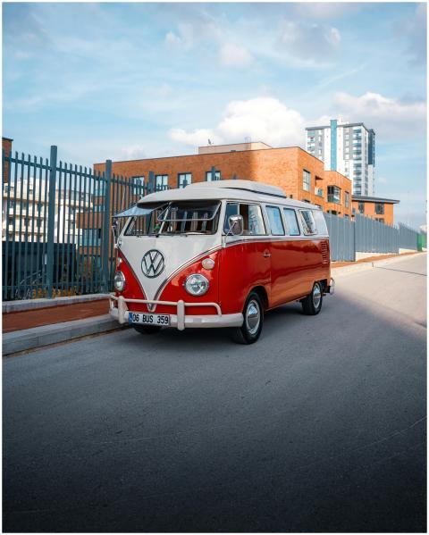 Classic Volkswagen camper van on an urban street i