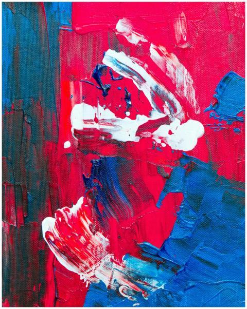 Colorful abstract painting with bold red and blue