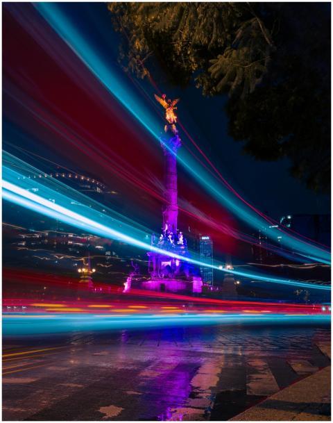 Long exposure night shot of Mexico City's Angel of