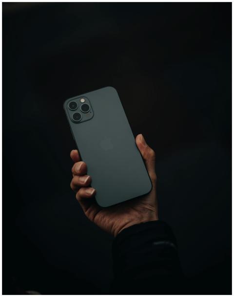 Close-up of a hand holding a smartphone against a