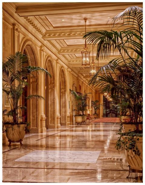 Luxurious hotel lobby featuring elegant lighting a