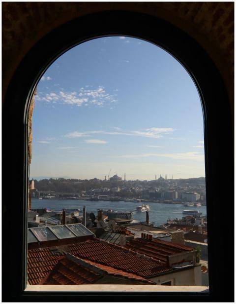 Panoramic view of Istanbul with the Bosphorus thro