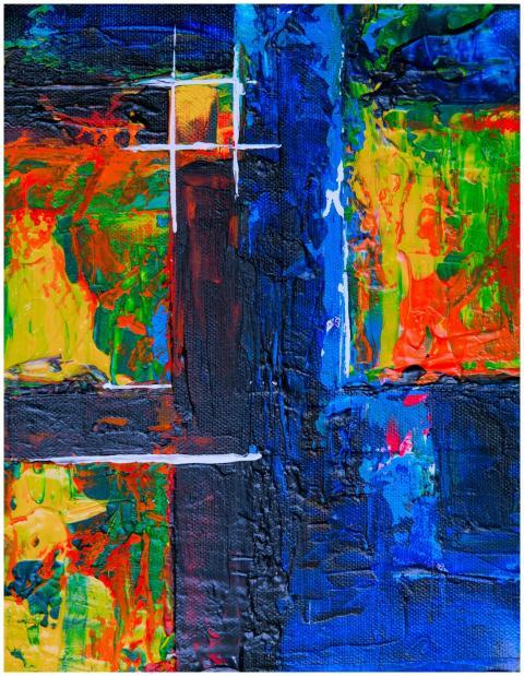 Colorful abstract painting featuring bold strokes