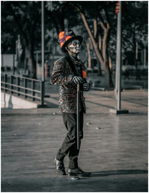 Man Colorful Costume Walking