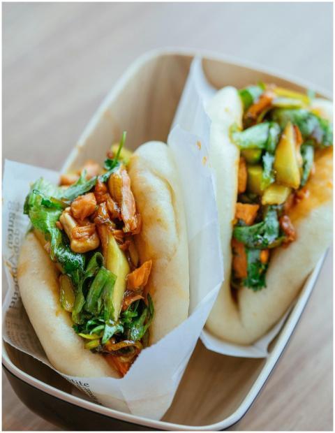 Close-up of tasty vegetable bao buns with fresh in