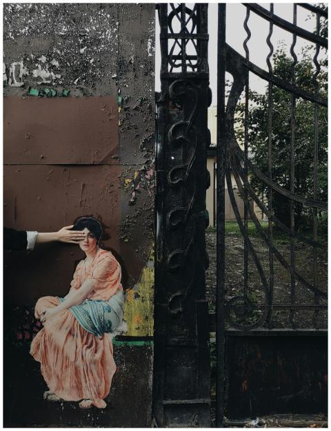 A creative collage of a lady in classical attire a