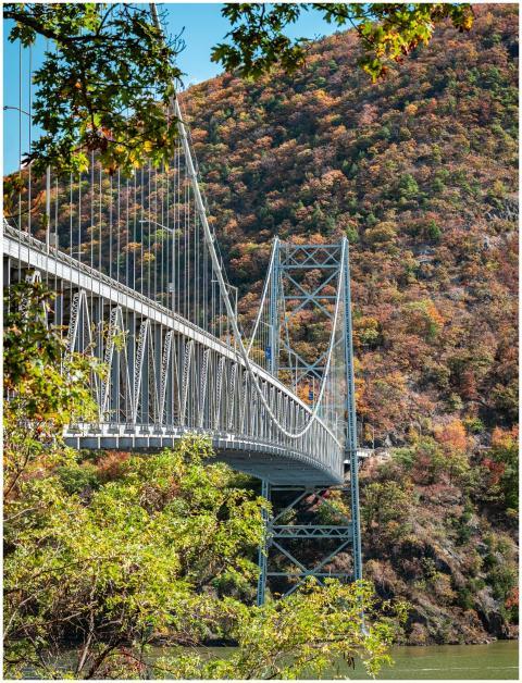 The Bear Mountain Bridge surrounded by vibrant aut