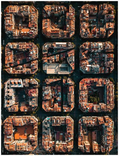 Stunning aerial photograph of Barcelona's distinct