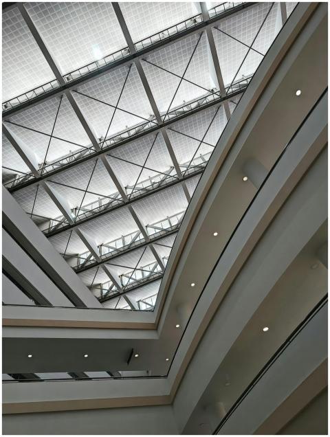 Sleek, modern ceiling with geometric patterns in a