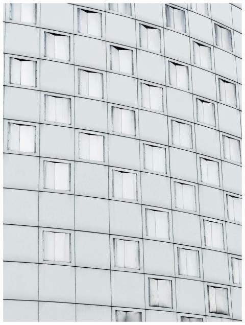 Distinctive white building facade with symmetrical